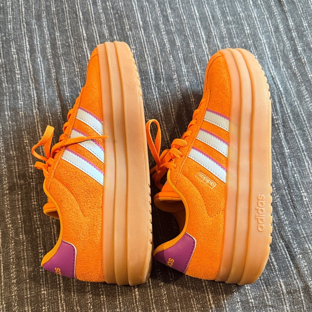 Adidas Women’s Platform VL Court Bright Orange and Light Blue Sneakers - Picture 6 of 7
